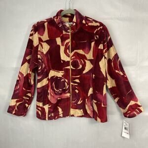NWT Alfred Dunner Womens Jacket 10p Petite Velour Floral Colorful Zip Casual